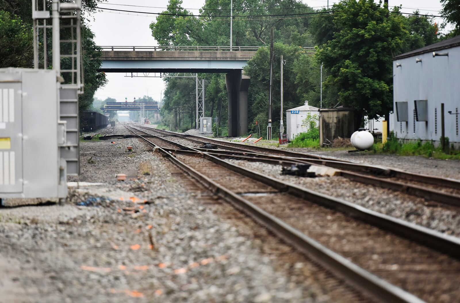 The railroad stretch in Middletown where a Norfolk Southern conductor spotted a woman lying Wednesday on the side of the tracks. NICK GRAHAM/STAFF