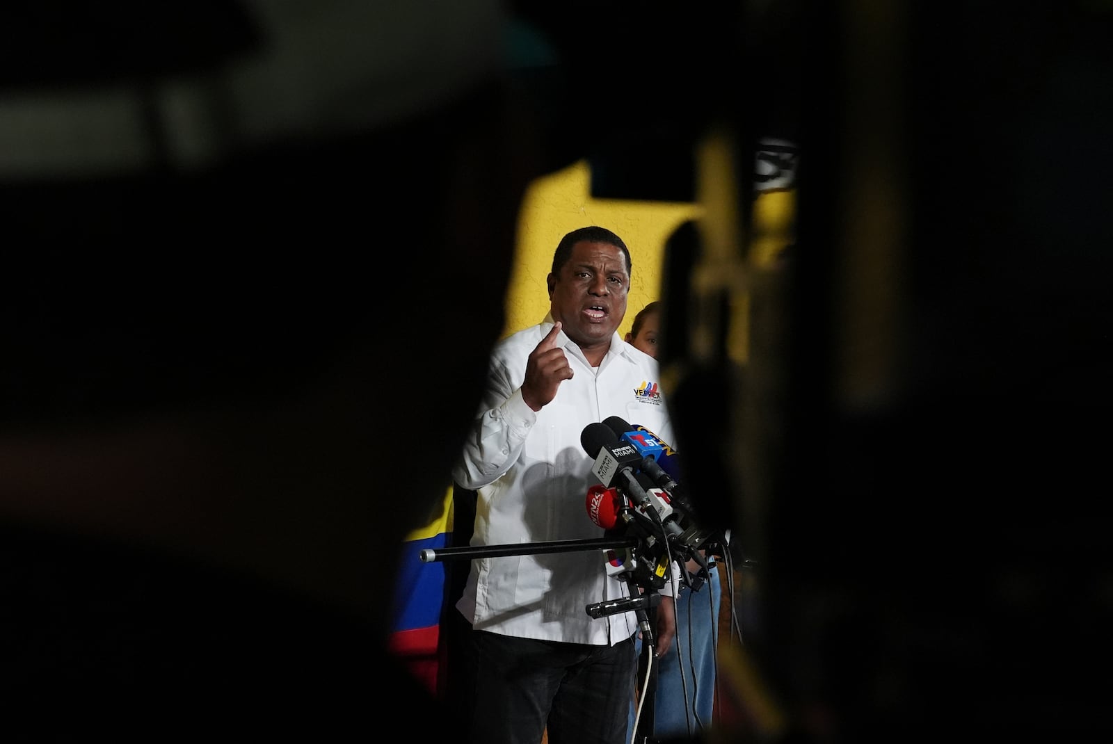 Jose Antonio Colina, president of VEPPEX (Politically Persecuted Venezuelans in Exile), speaks during a press conference to denounce changes to the protections that shielded hundreds of thousands of Venezuelans from deportation, Monday, Feb. 3, 2025, in Doral, Fla. (AP Photo/Rebecca Blackwell)