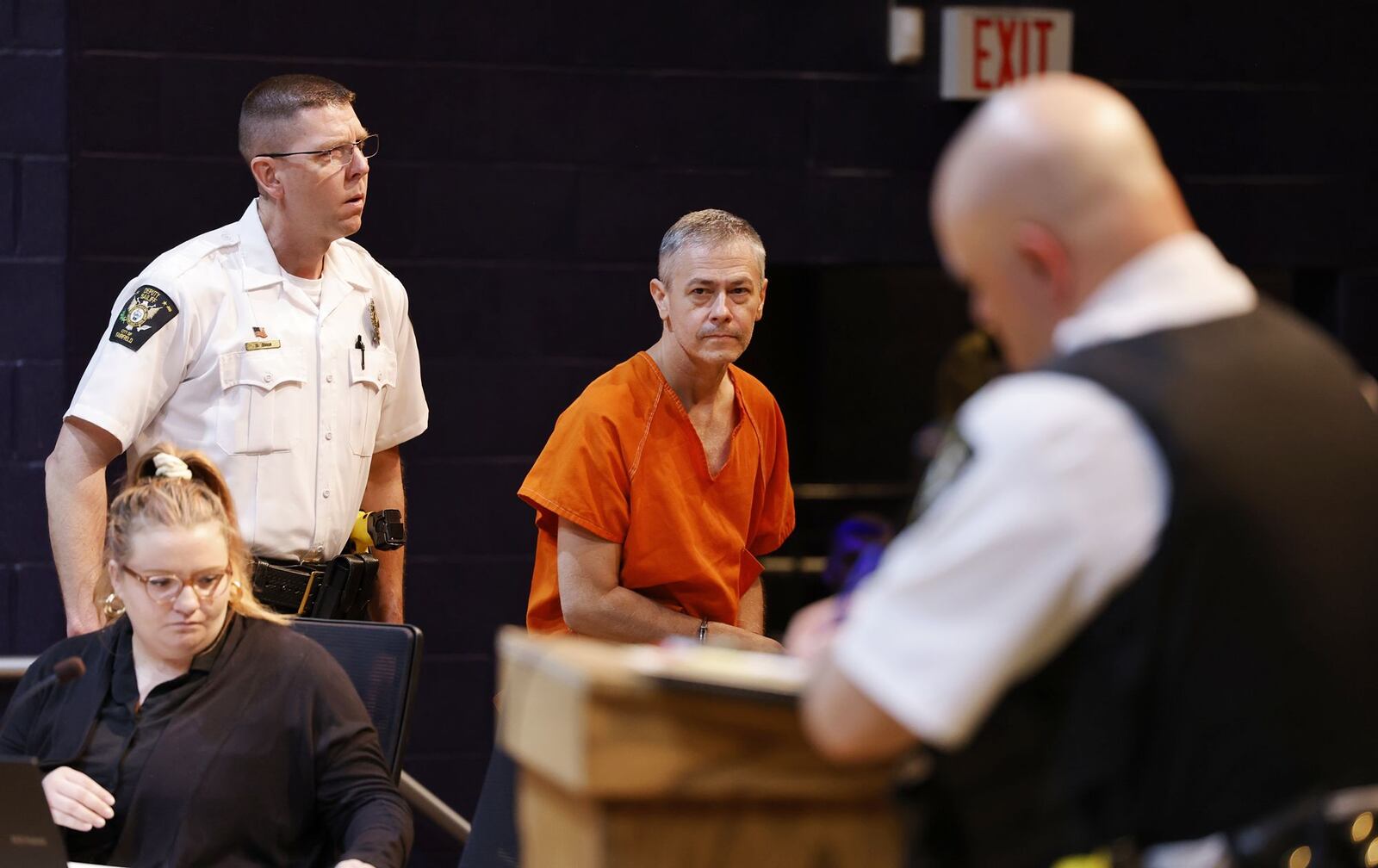 Walter Delong, 49, of Fairfield, appeared in front of Fairfield Municipal Court Judge Joyce Campbell for arraignment Thursday, May 4, 2023, in the auditorium at Fairfield High School. Delong was arrested Wednesday afternoon on a pair of felony charges after he allegedly shot at an apartment building. NICK GRAHAM/STAFF