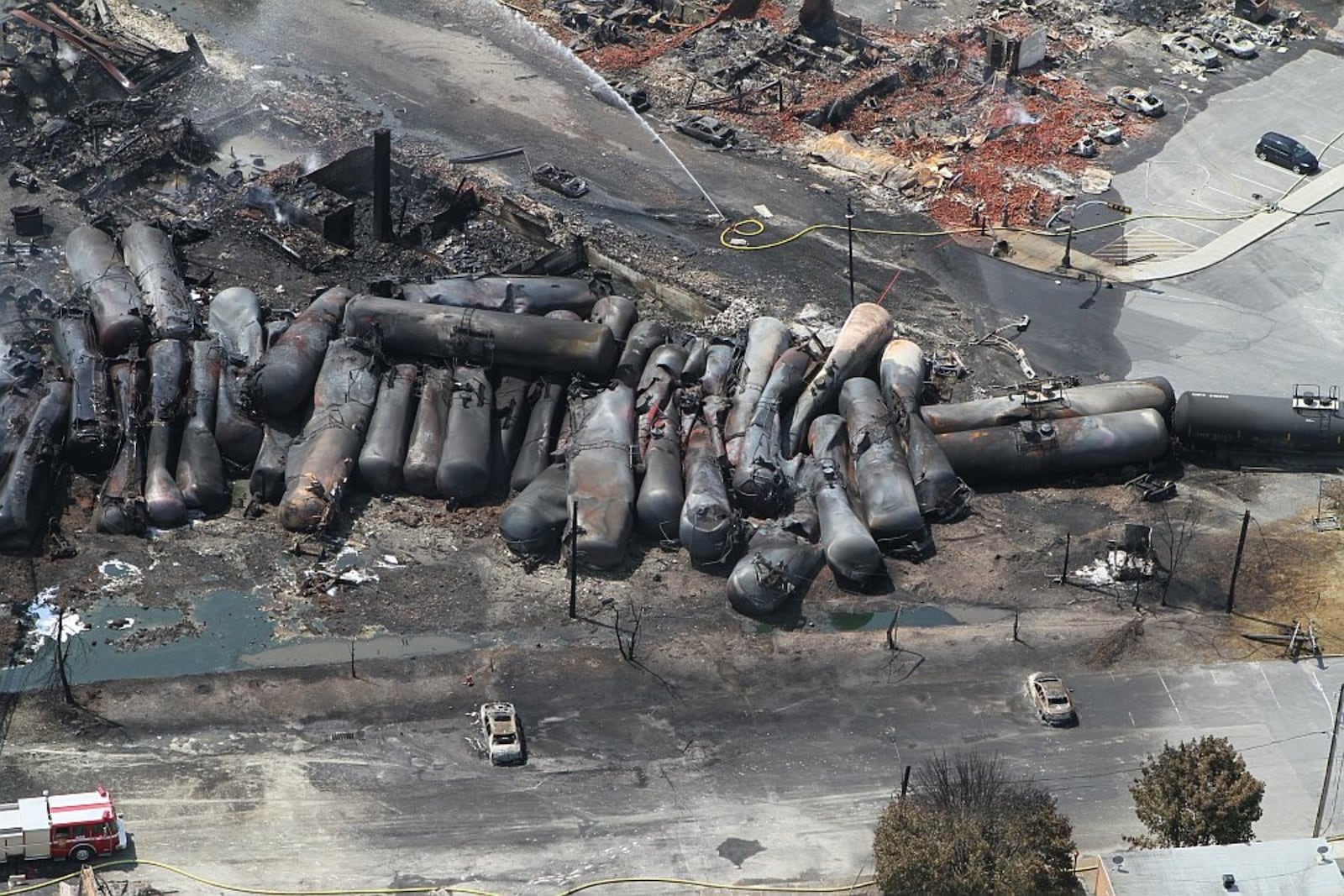 July 6, 2013 Lac-Megantic, Quebec, Canada — A runaway freight train hauling 72 tank cars of petroleum crude oil train rolls into the city and 63 cars derail. Multiple explosions and fires occur, killing 47 people, extensively damaging the town center and leading to release of crude oil and evacuation of 2,000 people. Train operator Montreal, Maine & Atlantic Railway Ltd. Later file for bankruptcy. Damage estimate $400 million.