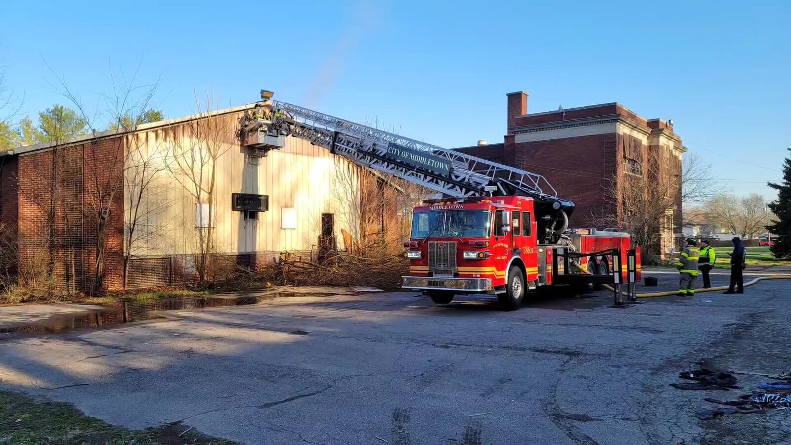 Fire in outbuilding of old Lincoln School in Middletown