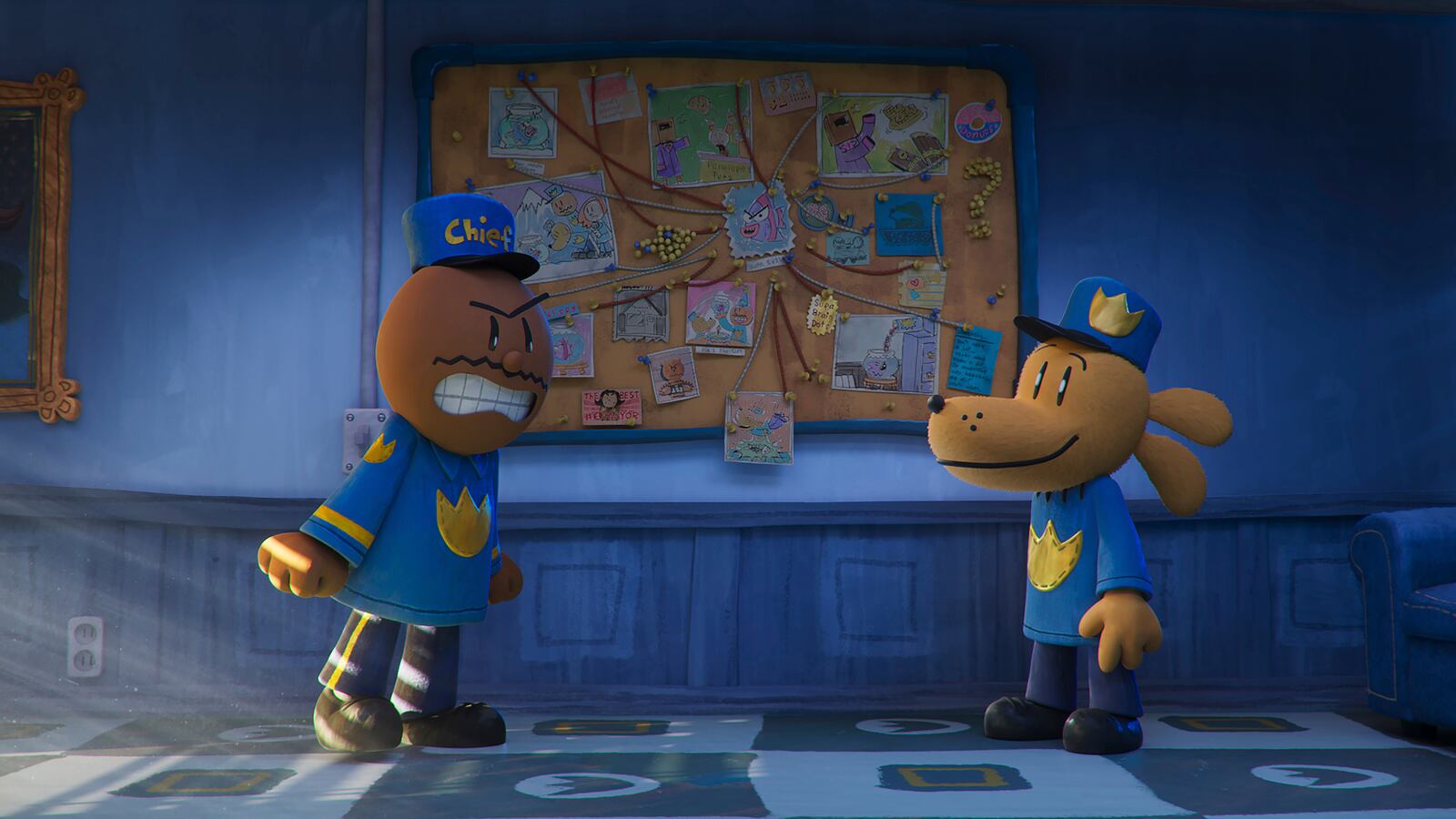 This image released by Universal Pictures shows Chief, voiced by Lil Rel Howery, left, and Dog Man, voiced by Peter Hastings in a scene from DreamWorks Animation's "Dog Man." (Universal Pictures/DreamWorks Animation via AP)