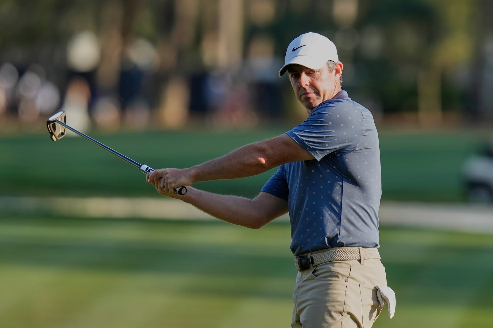 Rory McIlroy reacts after missing his birdie putt on the 15th hole during the third round of The Players Championship golf tournament Saturday, March 15, 2025, in Ponte Vedra Beach, Fla. (AP Photo/Chris O'Meara)