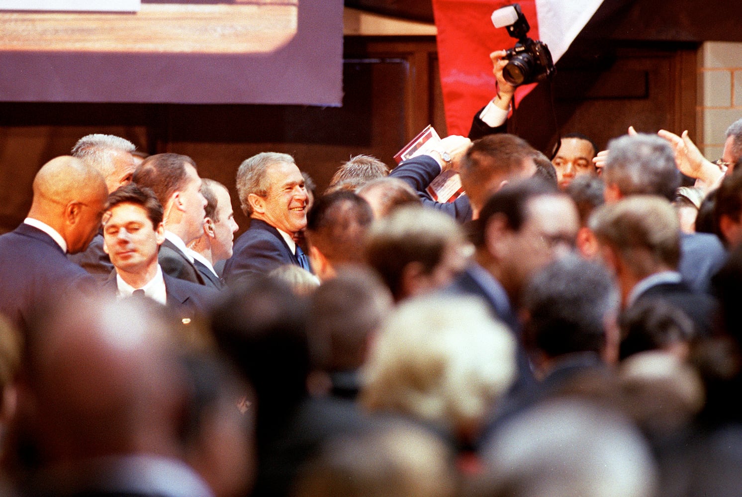 President George W. Bush signing No Child Left Behind Act at Hamilton High School Jan. 8, 2002.