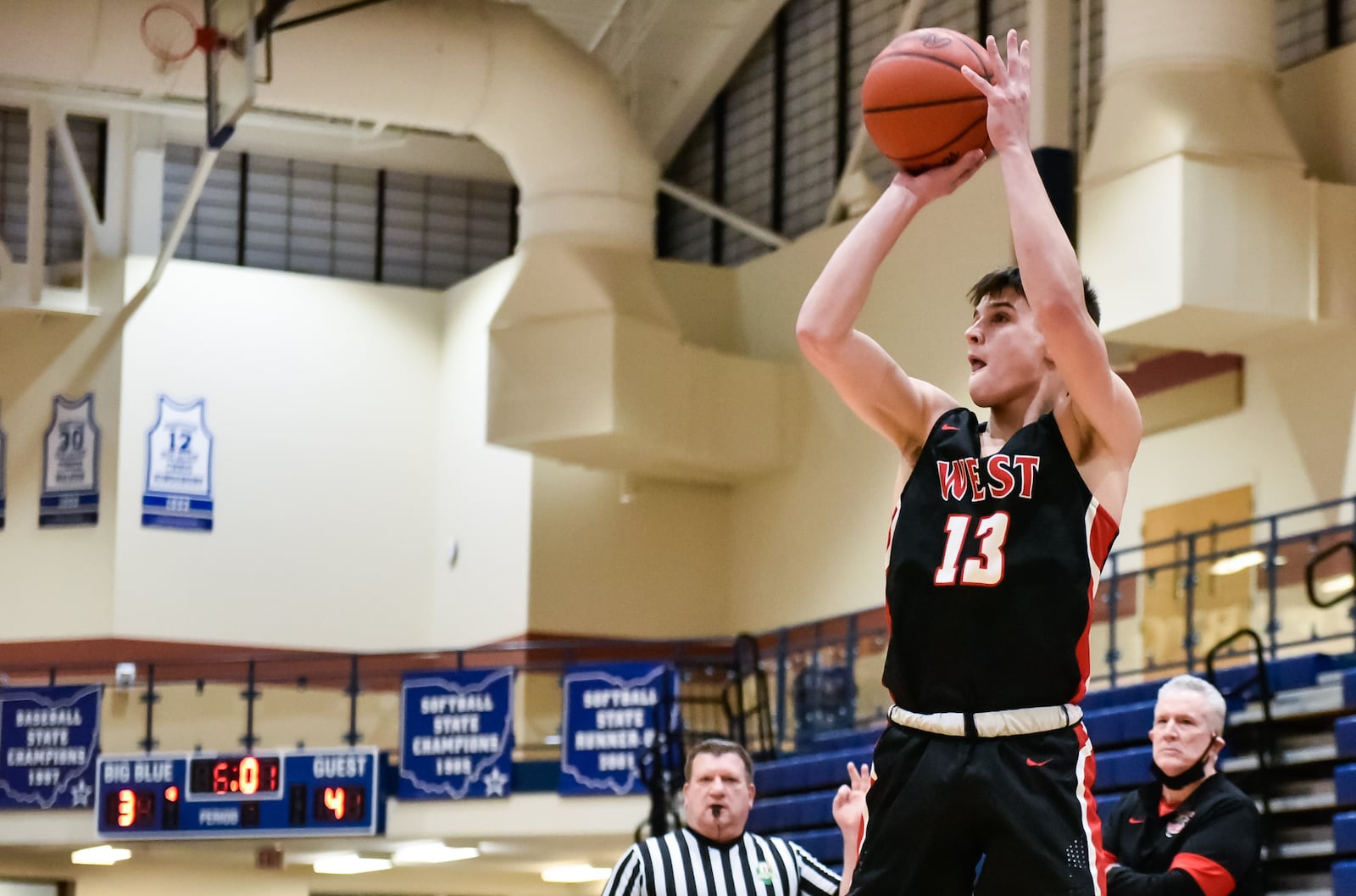 Lakota West forward Nathan Dudukovich puts up a shot during their basketball game against Hamilton Friday, January 22, 2021 at Hamilton High School. Lakota West won 76-63. NICK GRAHAM / STAFF 