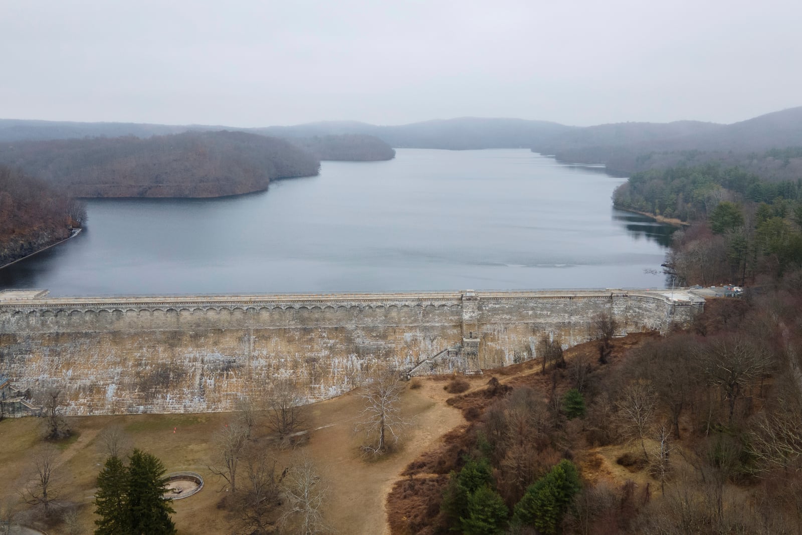 The New Croton Dam and the New Croton Reservoir that supplies part of New York City's drinking water is seen in Cortlandt, N.Y., on Thursday, March 20, 2025. (AP Photo/Ted Shaffrey)