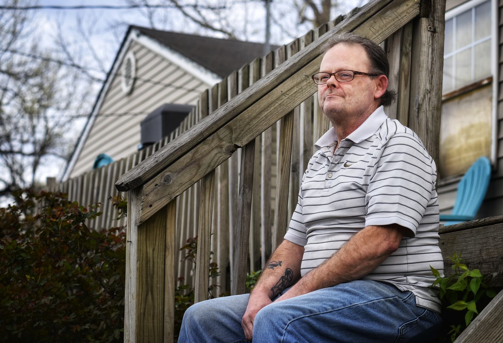 David Olivet sits on his porch in Middletown. Olivet who has had 7 heart attacks and 12 stints put in since 2011 said "Don't take life for granted, you could be here one day and gone the next", after his most recent heart attack this year. NICK GRAHAM / STAFF