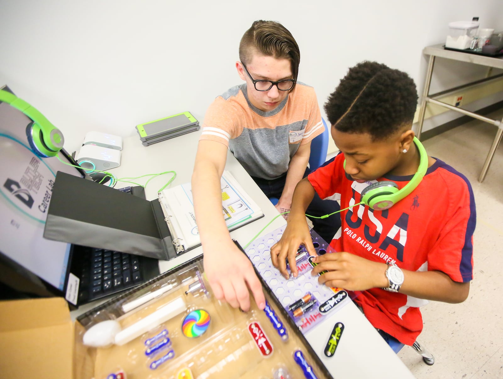 Eighth-grade students from Middletown Middle School explore the newly opened Butler Tech Career Lab, where students can try a series of virtual reality and hands-on career stations to help them decide on a career path. 