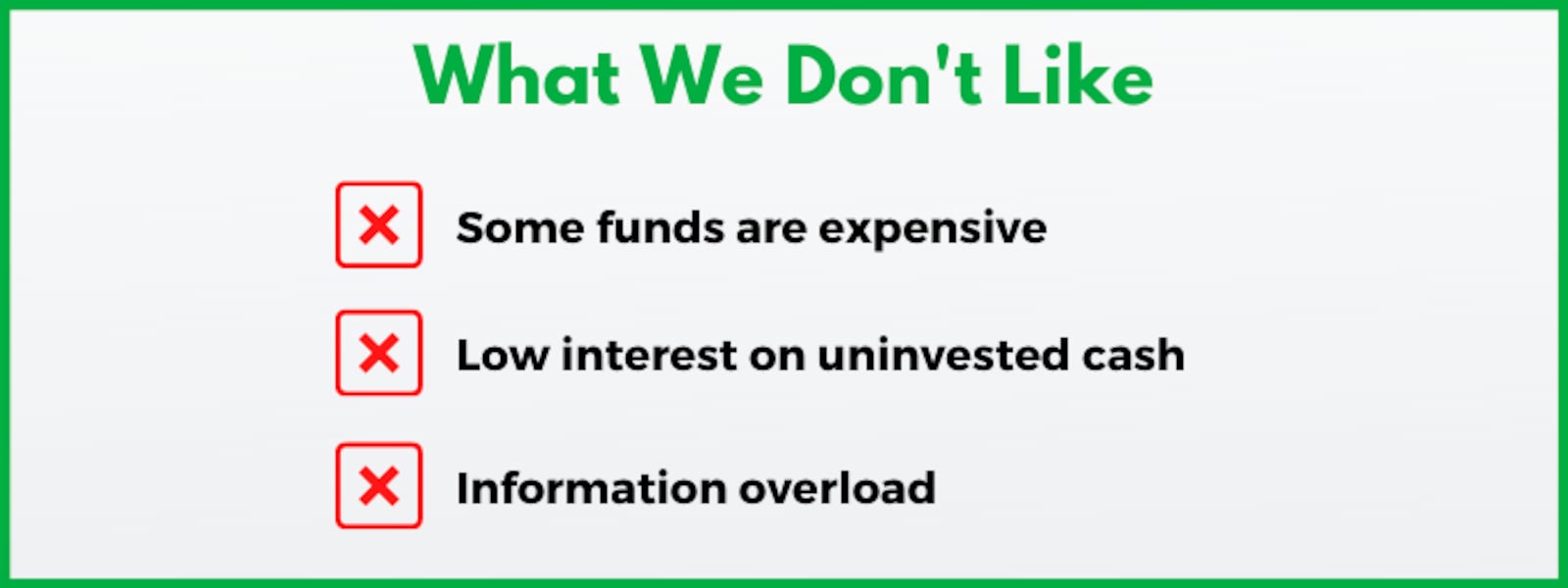 Fidelity Investments pays low interest on uninvested cash and offers some funds with high expense ratios.