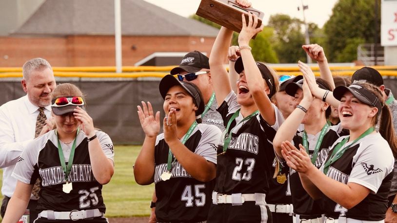 Lakota East High School’s softball team rallied for 10 runs in the seventh inning to capture a 12-11 Division I district championship victory over Fairmont on Thursday night at Mason. Chris Vogt/CONTRIBUTED