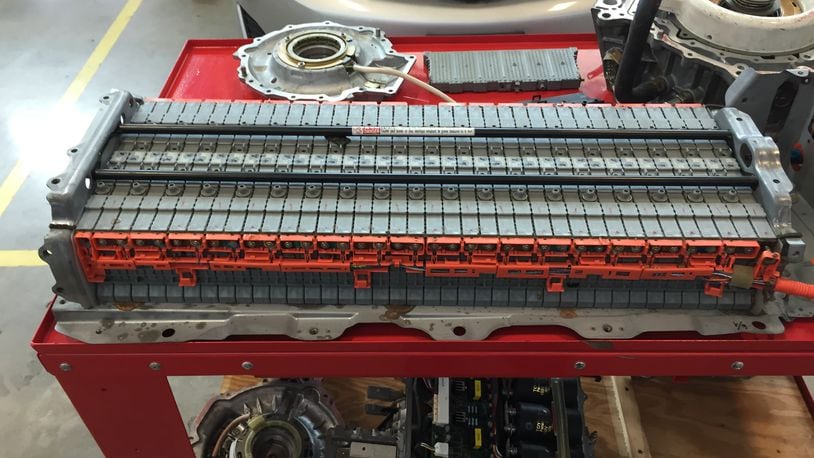 A Toyota hybrid high-voltage battery pack. Notice that this assembly consists of many modules. CONTRIBUTED