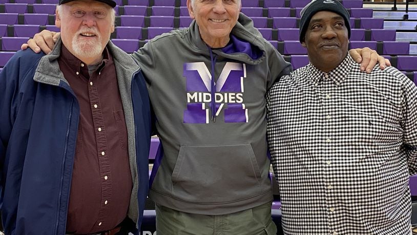 Three Middletown High School players who were named Players of the Year in Ohio recently toured the new Wade E. Miller Gym. From left, John Fraley, Jerry Lucas and Archie Aldridge. SUBMITTED PHOTO