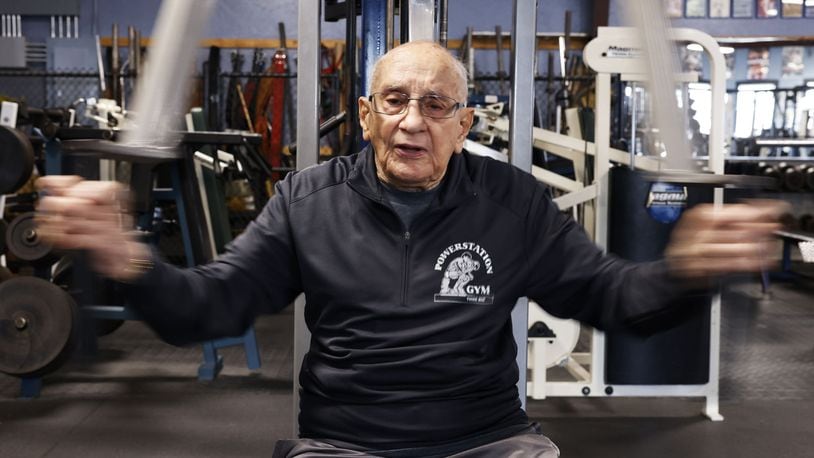 Herb Davis is turning 100 and still works out three days a week at Powerstation Gym in Middletown. NICK GRAHAM/STAFF