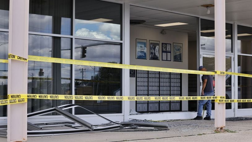 A parking mishap sent a car into the Middletown Post Office on North Verity Parkway Wednesday afternoon but no one was injured. NICK GRAHAM/STAFF