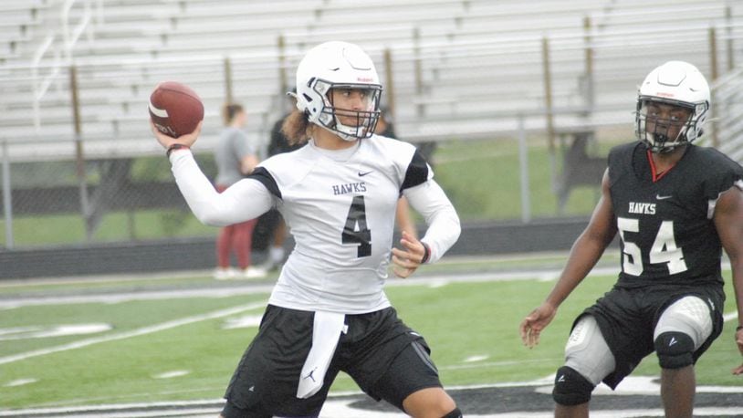 Lakota East quarterback JT Kitna gets ready to throw a pass during a recent practice. Chris Vogt/CONTRIBUTED