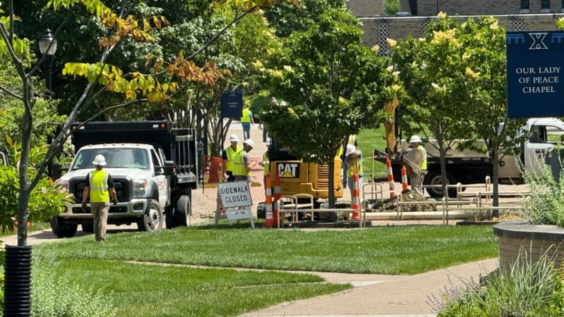 WCPO news crews shot this photo of construction crew working on the campus Friday, May 24, 2024. WCPO/CONTRIBUTED