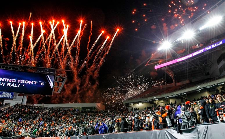 Photographer captures photo of fireworks at Bengals pep rally